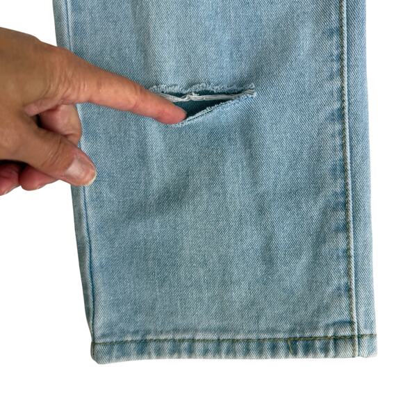 Distressed Faded Denim Mom Jeans Women 26" Waist Wide Leg High Rise Wearable Art - Picture 7 of 16